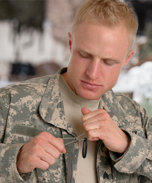 Girl with dog tags